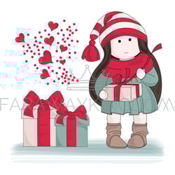 gift from heart tilda doll new year vector illustration set
