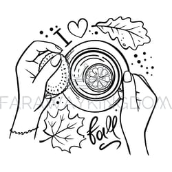 girl holding cup of tea with lemon in her hands vector set