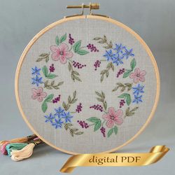 Floral wreath pattern pdf embroidery, Easy hand embroidery DIY