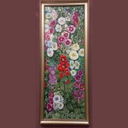 picture original oil painting mallow flowers