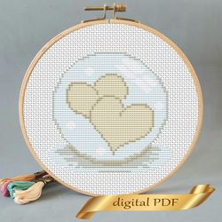 Two hearts in a drop of water pattern pdf cross stitch, Easy embroidery DIY, small pattern for Valentine's Day