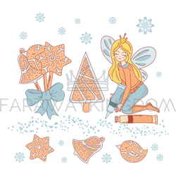 gingerbread fairy dessert princess vector illustration set