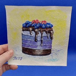 Food picture Blueberry cake original acrylic small picture hand-painted 6 by 6