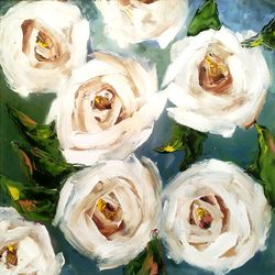 White Roses Painting Original Art Rose Impasto Still life Painting Flowers Wall Art Rose Oil Painting Original 8 by 8"
