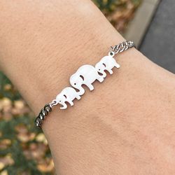 Elephant family bracelet, Stainless steel jewelry