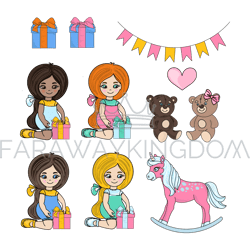 girl games children holiday cartoon vector illustration set