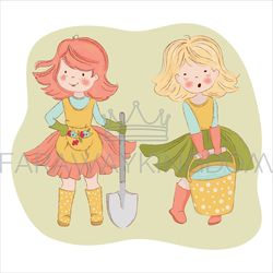 girlfriends gardening woman spring care vector illustration