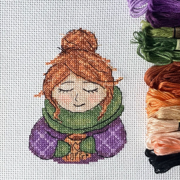 Girl with coffee cross stitch pattern-5