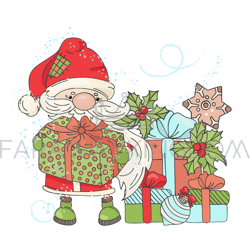 give gift santa new year cartoon card vector illustration set