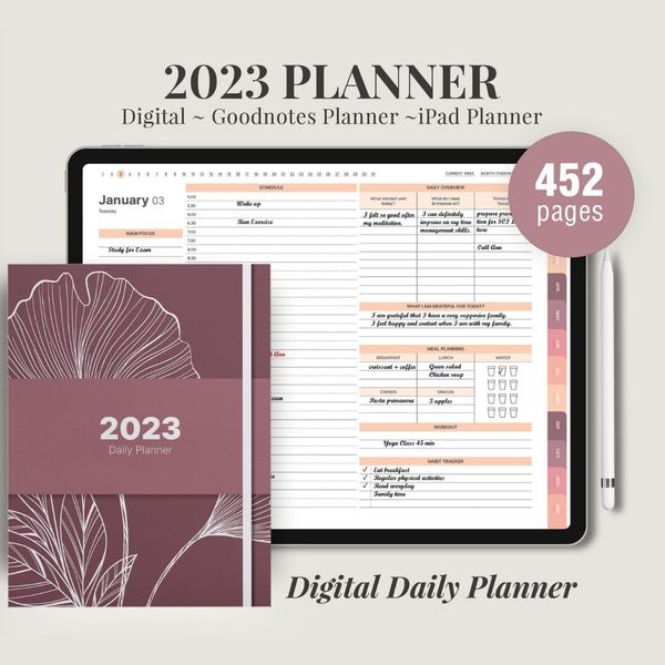 DIGITAL 2023 planner, Daily monthly weekly planner, Work student teacher hourly schedule, Monday Sunday Start, iPad (3).jpg