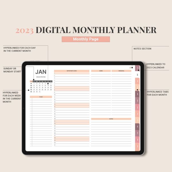 DIGITAL 2023 planner, Daily monthly weekly planner, Work student teacher hourly schedule, Monday Sunday Start, iPad (8).jpg