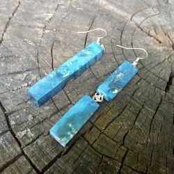 Long wood earrings Blue wood earrings Wood earrings for women