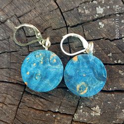 Cirgle wood earrings Blue wood earrings Wood earrings for women