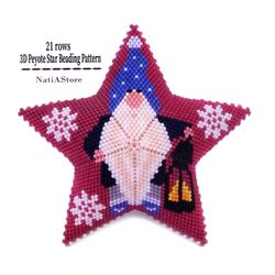Gnome with Lantern - 3D Peyote Star Beading PDF Pattern, Christmas Ornament, Beaded Star