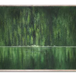 Green Lake Watercolor Painting Wall Art Pine Trees Forest Art Print Large Green Landscape Watercolor Painting Wall Decor