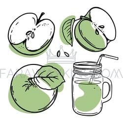 green apple juice fresh smoothie vector illustration set