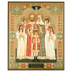 St Nicholas II and Royal Family | XLG Icon on wooden panel | Gold and silver foiled | 15 7/8" x 13 1/8"  (40x 33 x 2cm)