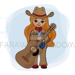 guitar player cowgirl music festival vector illustration set