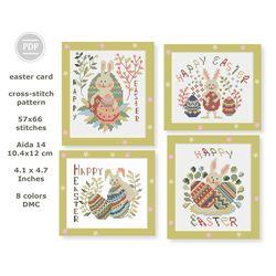Cross Stitch Pattern Happy Easter Postcard Set Easter Bunny Gift Tags Modern Primitive Cross Stitch Pattern 158