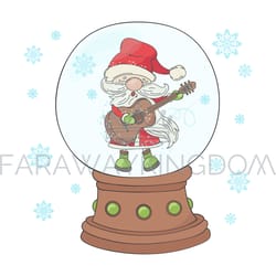 guitar santa christmas cartoon musician vector illustration set