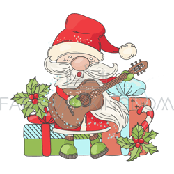 guitar santa music merry christmas vector illustration set
