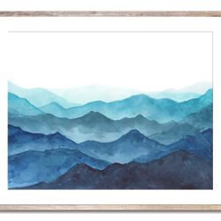 Blue Ridge Mountains Art Print Smoky Mountains Watercolor Painting Blue Ridge Virginia Landscape Wall Art Tail Blue