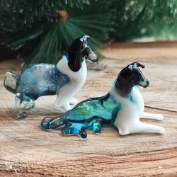 SET figurines merle Collie dog style of Murano glass, Sheltie statuette