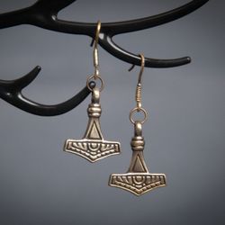 Thor Hammer Mjolnir earrings. Viking jewelry set. Pagan Amulet for her. Handcrafted scandinavian accessory