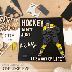 DIY 3D Hockey Wooden wall art, CDR, DXF, Laser Cutting Drawing, Cut Files, Hockey poster, Craft kit for adults