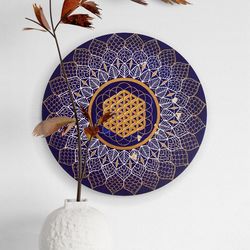 round mandala painting flower of life spiritual wall art sacred geometry decor