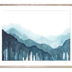 Blue Mountains Art Print Smoky Mountains Watercolor Painting Blue Ridge Virginia Landscape Wall Art Tail Blue
