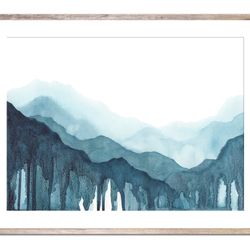 blue mountains art print smoky mountains watercolor painting blue ridge virginia landscape wall art tail blue