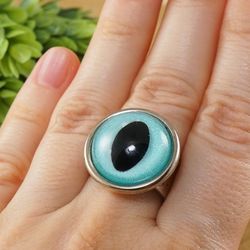 Blue Cat Eye Ring Siamese Silver Cat Adjustable Ring Evil Eye Protection Statement Boho Ring Jewelry Cat Lover Gift 7706
