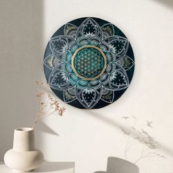 Emerald mandala Flower of Life Sacred geometry painting Yoga studio wall art