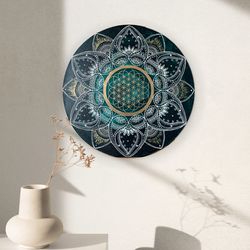 emerald mandala flower of life sacred geometry painting yoga studio wall art