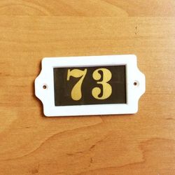 Plastic rectangular apt address sign 73 door number plate vintage