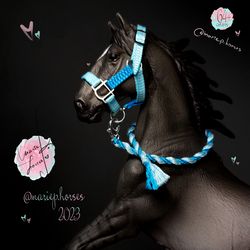 Realistic Schleich model horse tack custom made by hands diy toy horse accessory for children play Blue Halter Lead rope