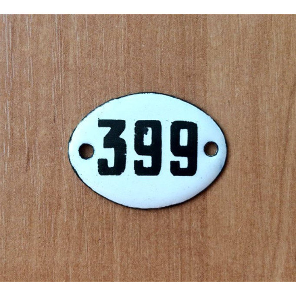 399 address number sign small vintage white black