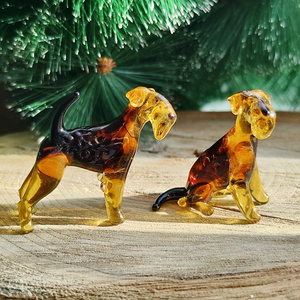glass figurines Welsh terrier, airedale terrier