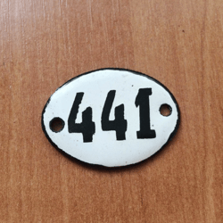 Enamel metal apt number sign 441 small address vintage door plaque