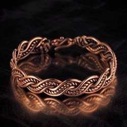 Wire wrapped pure copper bracelet, Unique stranded wire bangle Antique style jewelry 7th Anniversary gift for him or her