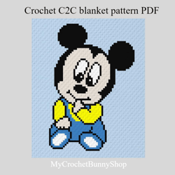 Crochet C2C Mickey Mouse baby blanket pattern PDF Download