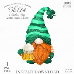 St. Patricks Day Gnome Clip Art. Profession clip art, Hand Drawn graphics. Digital Download. OliArtStudioShop