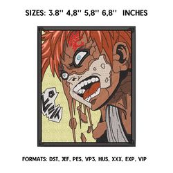 gaara embroidery design file/ naruto anime embroidery design/ shinobi, kazekage angry machine embroidery/ design pes dst