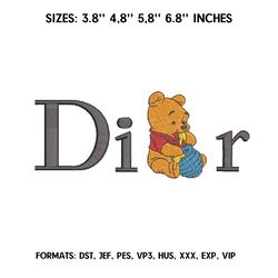 Dior Pooh Embroidery Design File/ Dior Pooh Anime Embroidery Design/ Dior Pooh Machine Embroidery / Design Pes Dst
