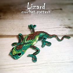 Lizard brooch crochet pattern, cute crochet toy, amigurumi pin, reptile animal pattern, realistic crochet toy, tutorial