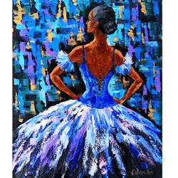 Ballet Painting Ballerina Original Art Dancer Faceless Wall Art Dance Painting On Canvas Art 20" x 16" By Colibri Art