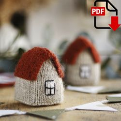 Small knitted house. Knitting home decor pattern.
