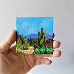 Saguaro cactus painting a magnet landscape art impasto