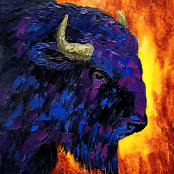 Bull Painting Buffalo Original Art Animal Bison Art Impasto Painting Colorful Wall Art Small 12" x 12" By Colibri Art